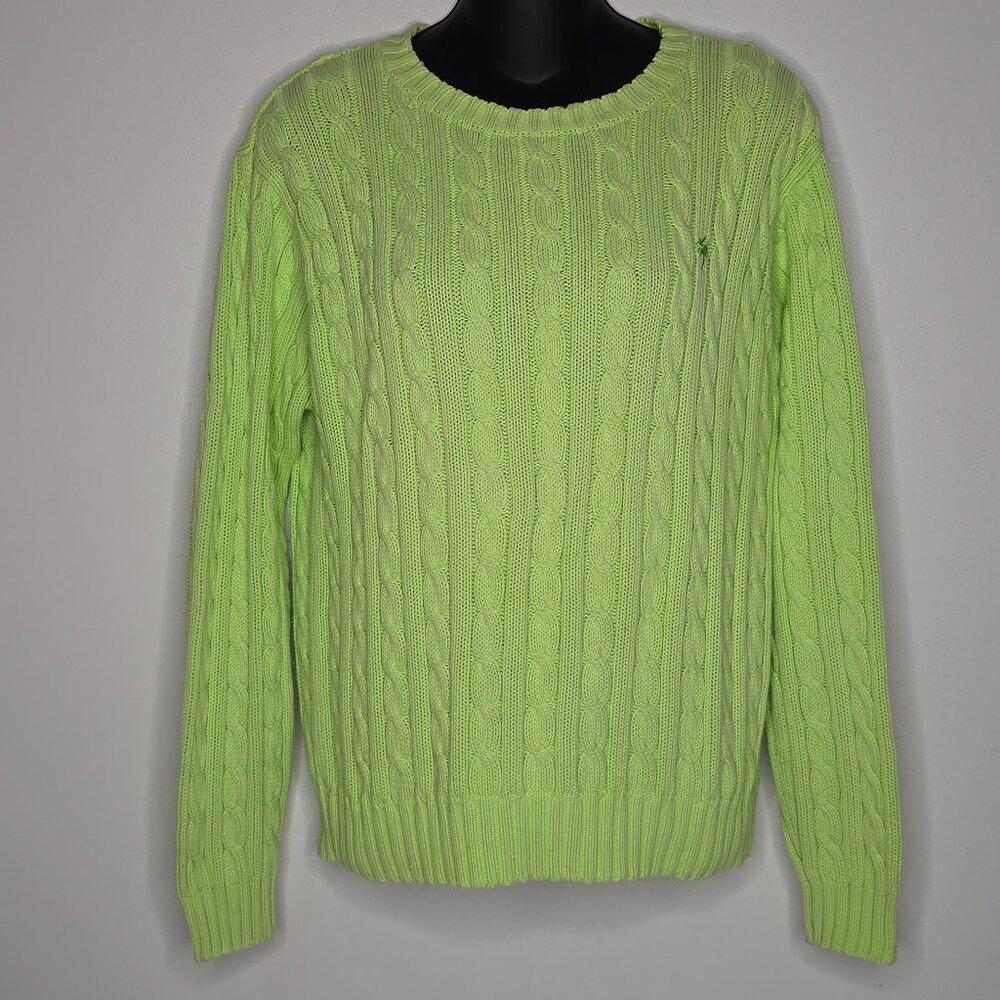 Lilly Pulitzer Womens Cable Knit Sweater‎ Shirt Medium Long Sleeves Lime Green